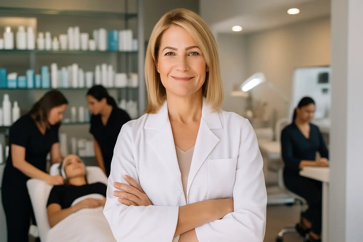A MedSpa owner standing her office.